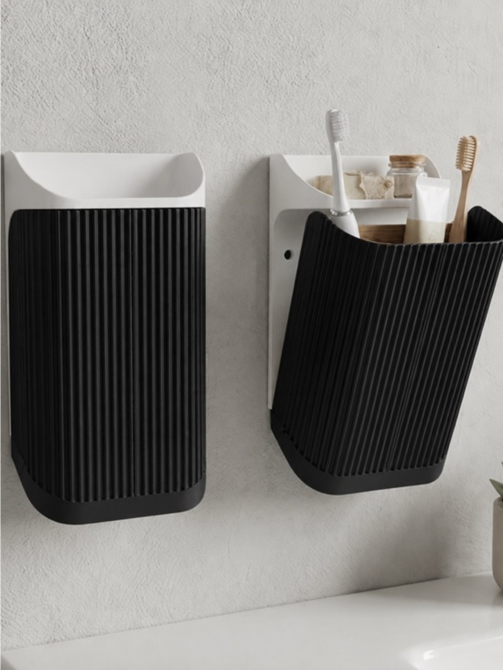Wall Mounted Bathroom Organizer | Ribbed Storage Basket for Toothbrushes